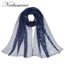 Neelamvar 2017 new scarf flower print silk geogette scarf women chiffon long shawl oblong scarves wraps thin hijab wholesale