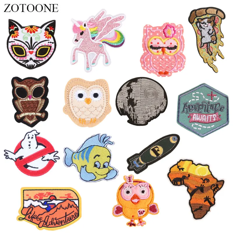 

ZOTOONE Owl Unicorn Fish Patches Rocket Stickers Iron on Clothes Heat Transfer Applique Embroidered Applications Cloth Fabric G