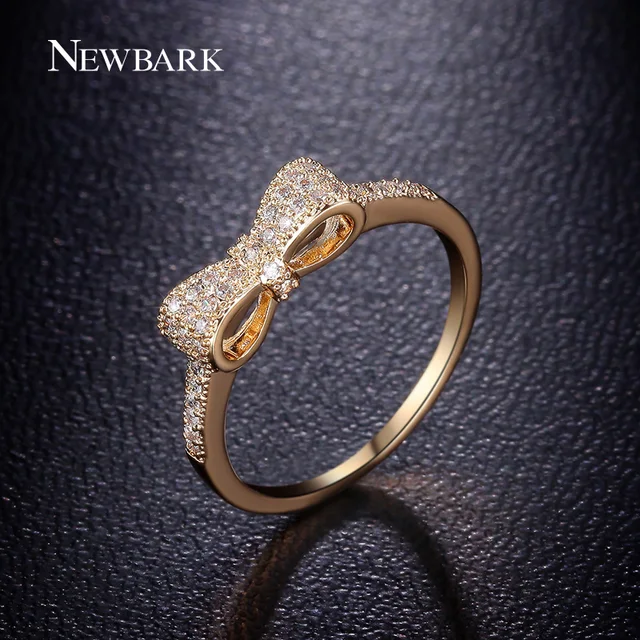 NEWBARK Fashion Gold Color Bow Knot Stackable Ring Micro Pave CZ Crystal Compati NEWBARK Fashion Gold Color Bow Knot Stackable Ring Micro Pave CZ Crystal Compati