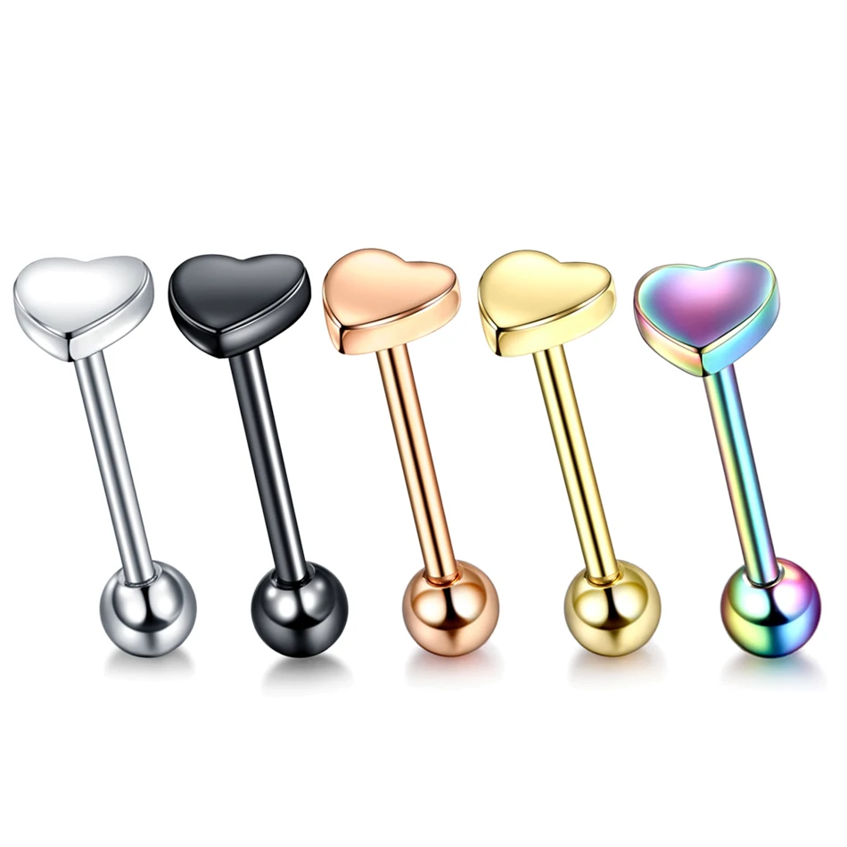 Piercing Jewelry Body Piercing Jewelry Body Jewelry 1PC 14G Steel Heart Logo Tongue Barbell Nipple Barbell Mamilo Piercing Labret Stud Lip Piercing