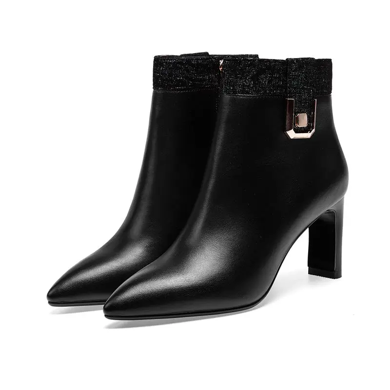 Cheville D'hiver Classique 2018 Cuir En Zip Véritable Étrange Talons Solide Mode Pointu Femmes Pour Asumer Noir Bottes Bout Yyg7fb6v