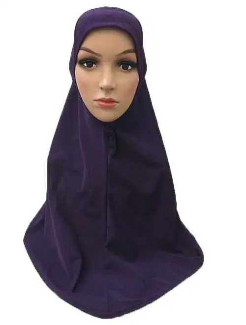 Мусульманский Хиджаб один кусок Амира платок однотонный шарф исламские хиджабы для женщин повязка на голову, тюрбан полное покрытие шапочка для молитвы арабские шали шапки - Цвет: Темно-фиолетовый