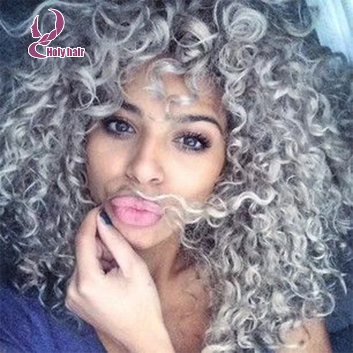 New fashion grey brazilian curly wig glueless full lace human hair wigs&lace front wig kinky