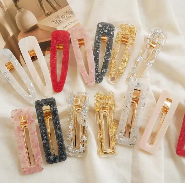 

2019 Korea Hollow Geometric Waterdrop Acrylic Hair Clips Shiny Tin Foil Sequins Hairpins Hair Accessories for Women Girls