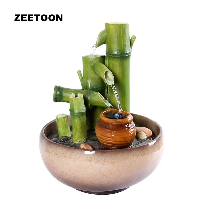 

110V-240V Creative Resin Bamboo LED Water Fountain Air Humidifier Bonsai Feng Shui Water Landscape Ornament Lucky Home Decor