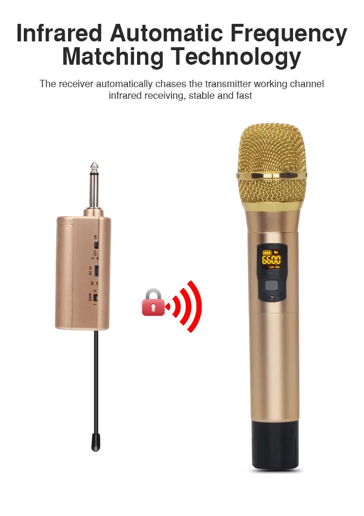 Handheld UHF Wireless Microphone 1 way Metal Karaoke Microphone mic studio microphone for computer PC camera with Receiver (9)