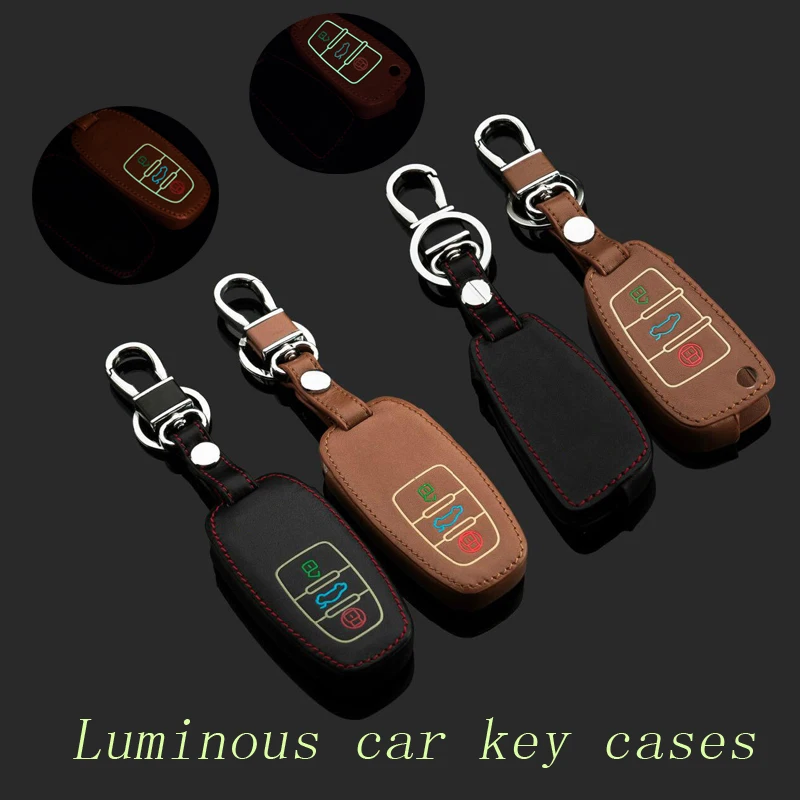 

Genuine Leather Car Keychain Key Fob Case Cover for Audi A4 A8 A6L Q7 New A6L Smart/Folding Car Key Chain Rings Auto Accessories