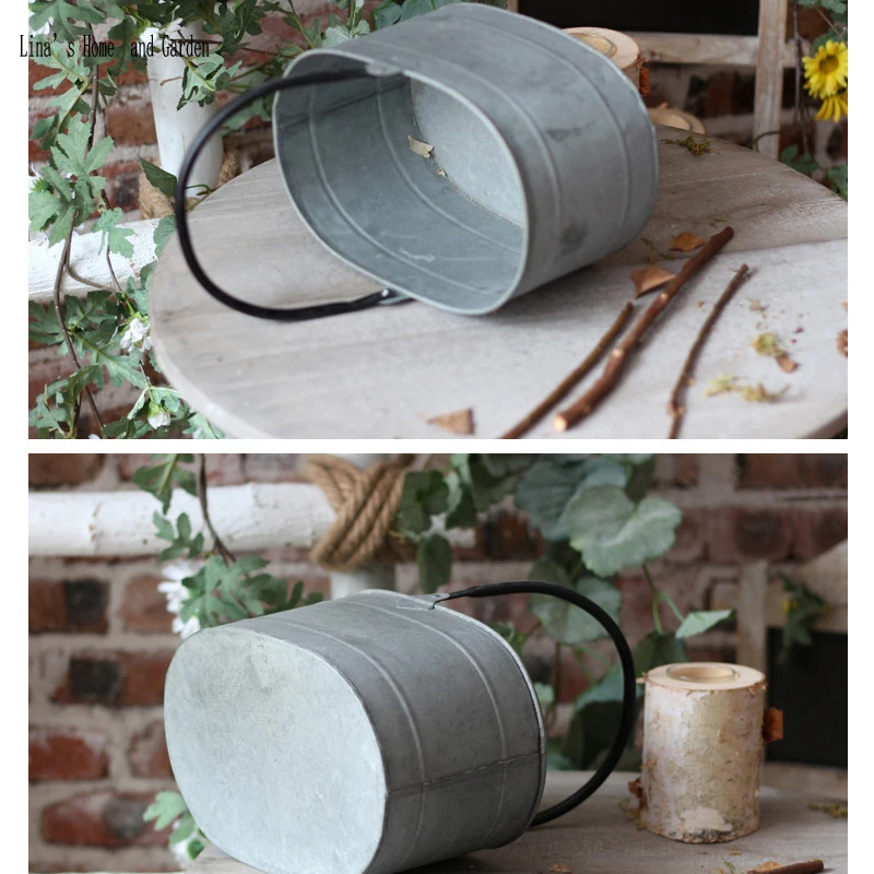 stack 2 pieces vintage retro galvanized metal buckets for multiple use (2)