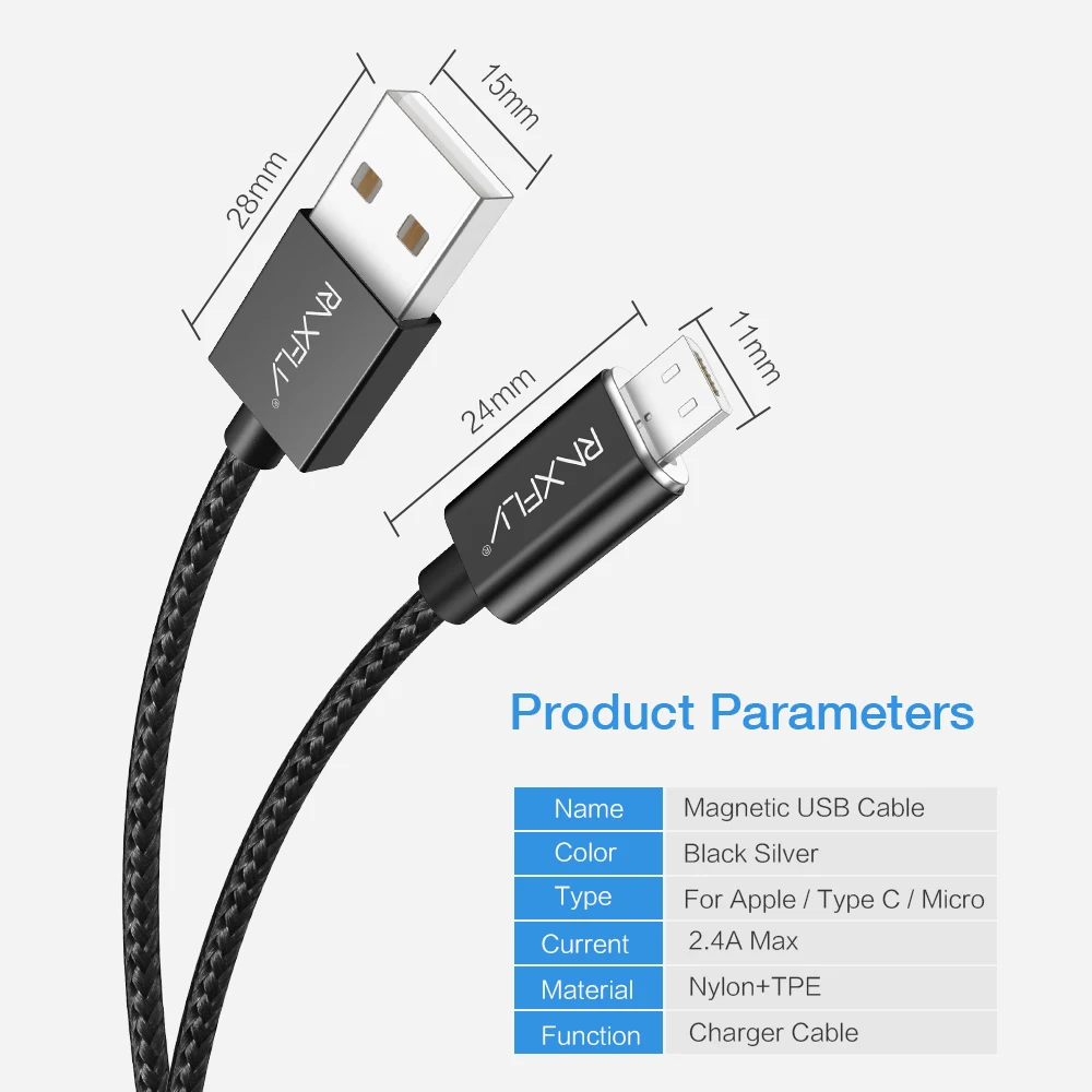 Магнитный зарядный кабель RAXFLY для samsung Note 8 9, кабель Micro usb type-C, Магнитный зарядный кабель USB для iPhone XS Max