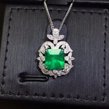

Fine Jewelry Certificate Real Pure 18 K White Gold AU750 Natural Green Emerald 1.72ct Gemstones Pendants for Women Fine Necklace