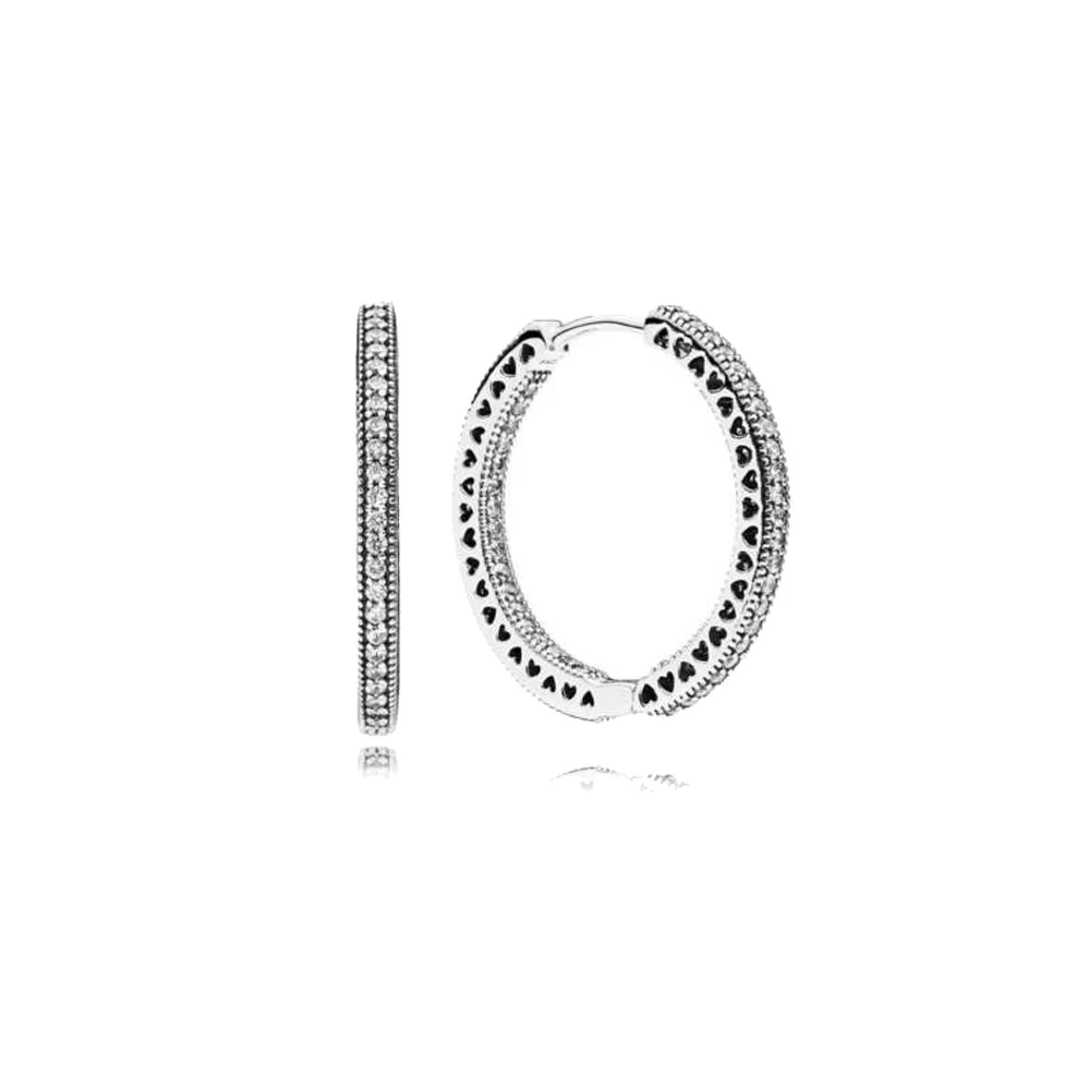 

Fashion Authentic 925 Sterling Silver Hearts of Brand Hoop Earrings for Women Silver Clear CZ Earring Jewelry Accessories 27MM