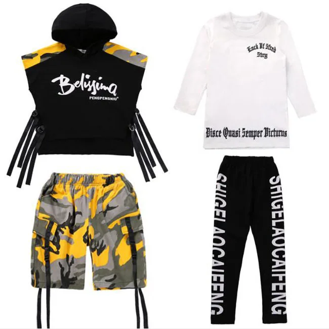 4 предмета, Модный комплект одежды с принтом для мальчиков и девочек, хлопковая Футболка штаны для танцев в стиле хип-хоп спортивные костюмы детская одежда - Цвет: C1