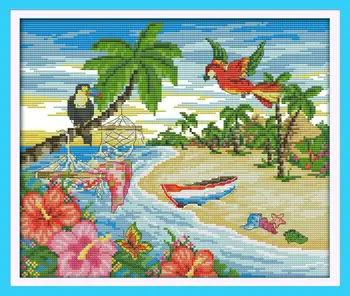 

Summer beach Embroidery Floss DMC Cross Stitch In 11CT 14CT DIY Needlework Cross Stitch Kits For Embroidery Crafts Home Decor
