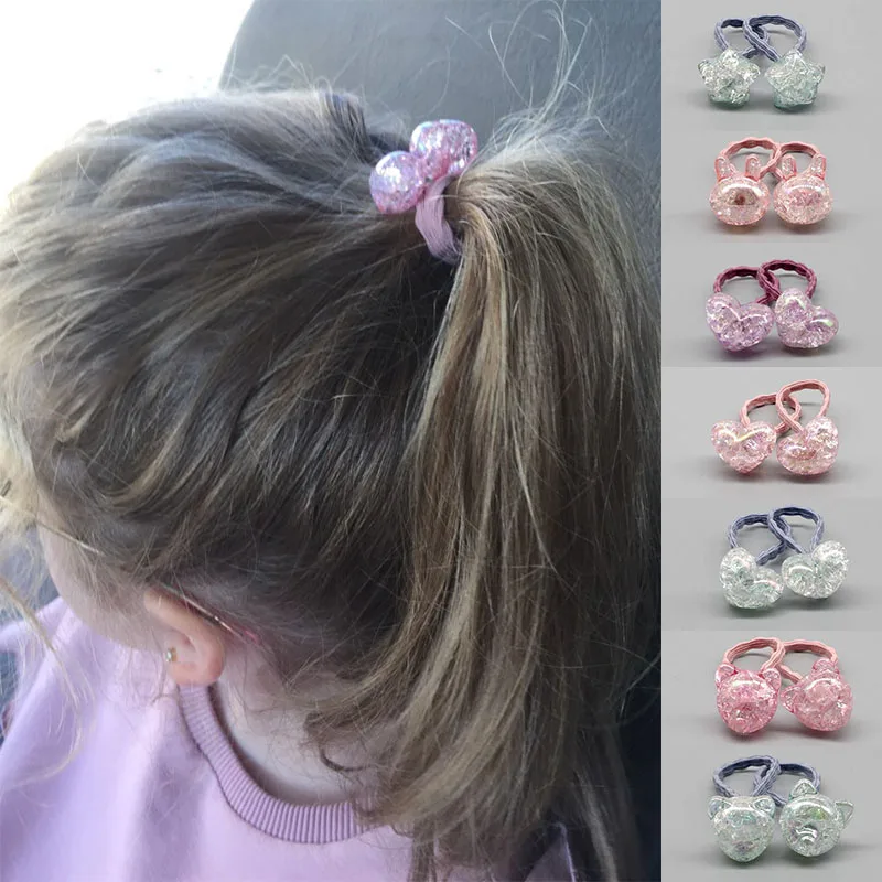 

Fashion 2pcs/set Kids Elastic Hair Bands Cute Bunny Heart Star Hair Tie Ropes scrunchie Ponytail Holder Girls Hair Accessories