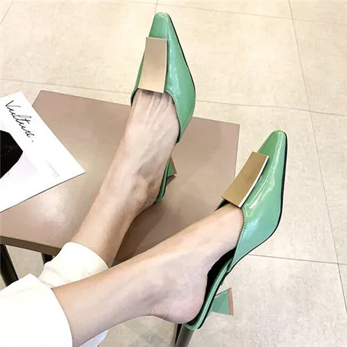 Mhysa/Новинка года; женские летние туфли высокого качества; Необычные Стильные Классические туфли; женские босоножки с острым носком; женские туфли-лодочки; шлепанцы на высоком каблуке 5 см; T520 - Цвет: Зеленый