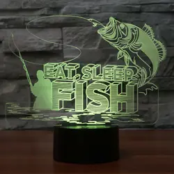 3D светодиодный Большой Fishs поймать Настольный светильник 7 цветов Изменение USB ночник Украшения в спальню светильник для Рыбалка любителей