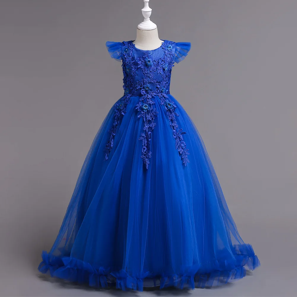 Модное зеленое детское платье для выпускного вечера, Королевский Альберт-холл, платье макси, вечерние платья для подростков, Летнее бальное платье принцессы для девочек - Цвет: Синий