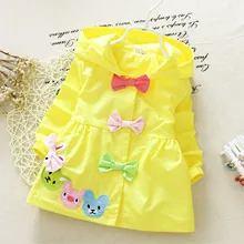 1pc 2016 spring Autumn Baby Girls Trench Coat hoodies imitation Tencel cute bow bear jackets kids coats outfit 0-3years