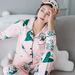 100% хлопок пижамы наборы для ухода за кожей для женщин 2019 демисезонный с длинными рукавами и принтом Пижама женская домашняя одежда Pijama Mujer
