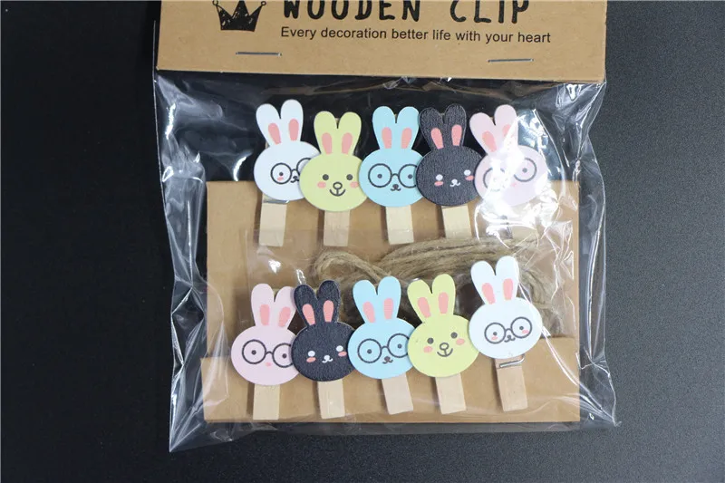 10 Pcs/Pack Kawaii Wooden Clips Macarons Rabbit Cat Owl Paper Clip Notes Notebook Tool DIY Bookmark Cute Stationery Wholesale