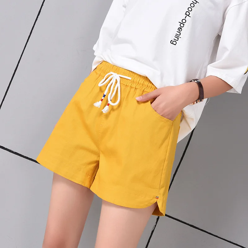 

2019 Cotton shorts women Korean students elastic waist hot loose large size sports casual female summer wide leg shorts woman