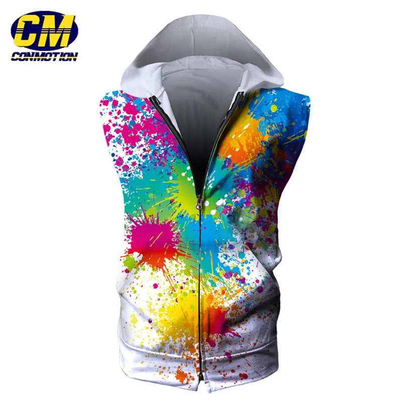 Buy Color Spray Paint Fun Zipper Hooded Sweatshirt Cardigan Jacket Street
