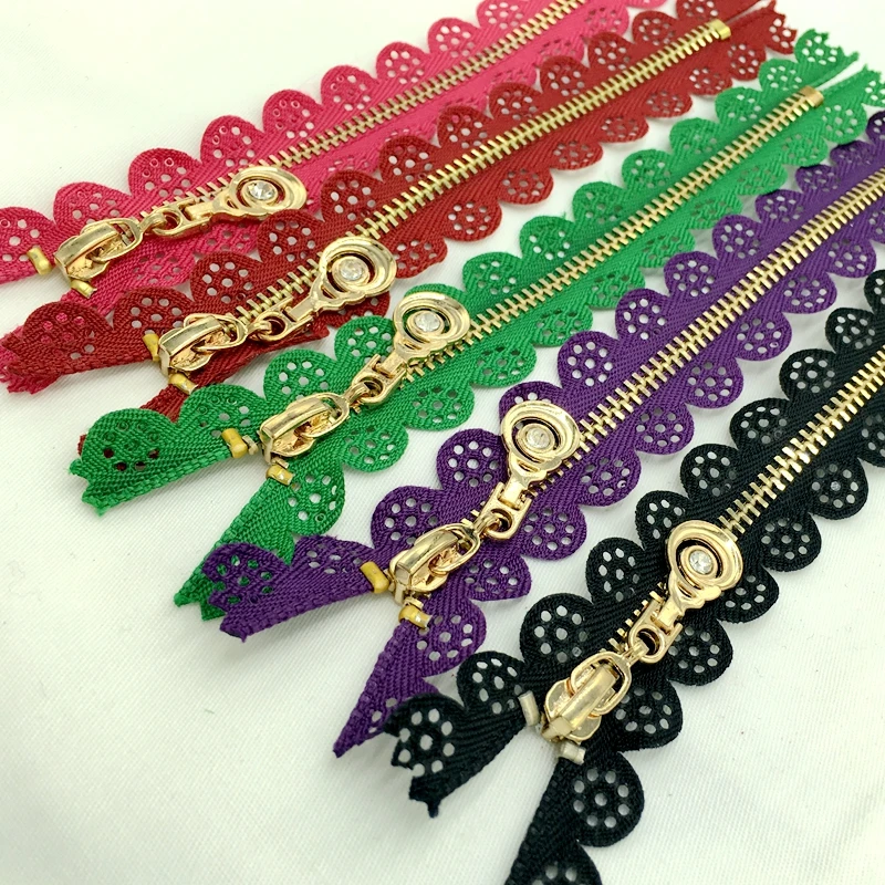 

14cm hollow lace metal zipper clothing accessories 5.6 inch
