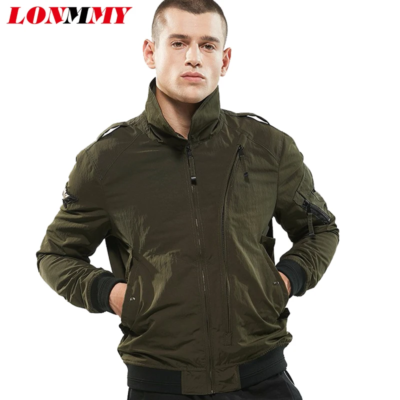 LONMMY Bomber jacket men Lapel collar Outerwear Mens