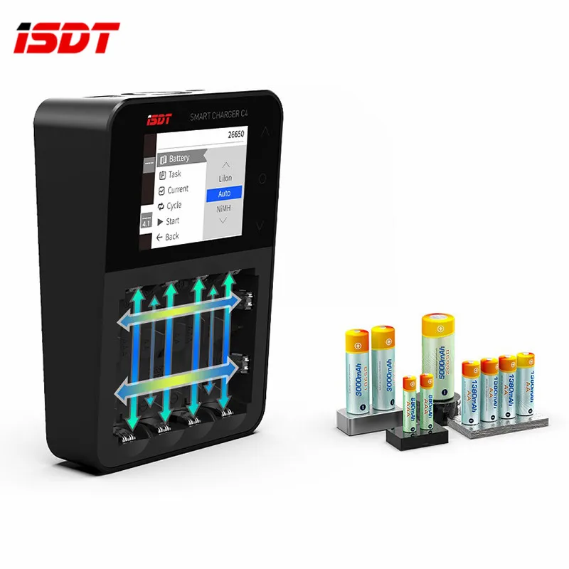 

Original ISDT C4 8A Touch Screen Smart Battery Charger with Screen With USB Output For 18650 26650 AA AAA Battery For RC Models