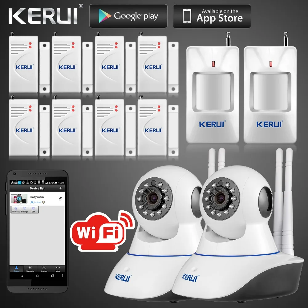 Kerui Wireless Wifi 720P IP Camera For Home Security Alarm System Wifi GSM SMS Alarm System Camera Surveillance Device
