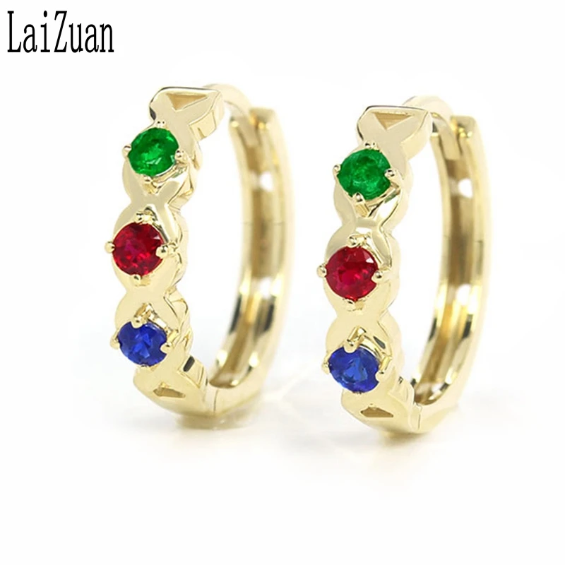 

LaiZuan Real 18K Yellow Gold Certified Round 0.3ct 100% Genuine Natural Emerald,Ruby,Sapphire Stud Earrings Elegant Jewelry Gift