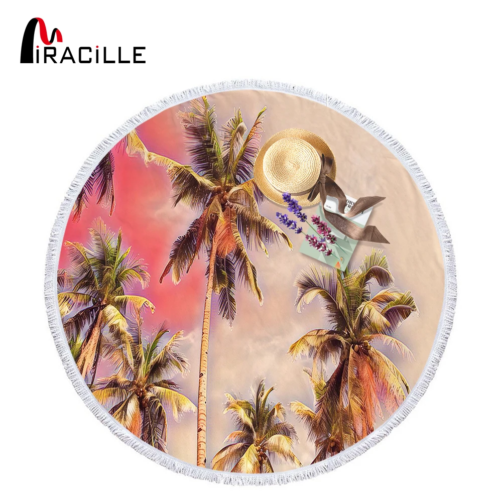 

Miracille 150cm Beach Coconut Tree Style Soft Quick-dry Multicolored Round Beach Towel For Adults Travel Yoga