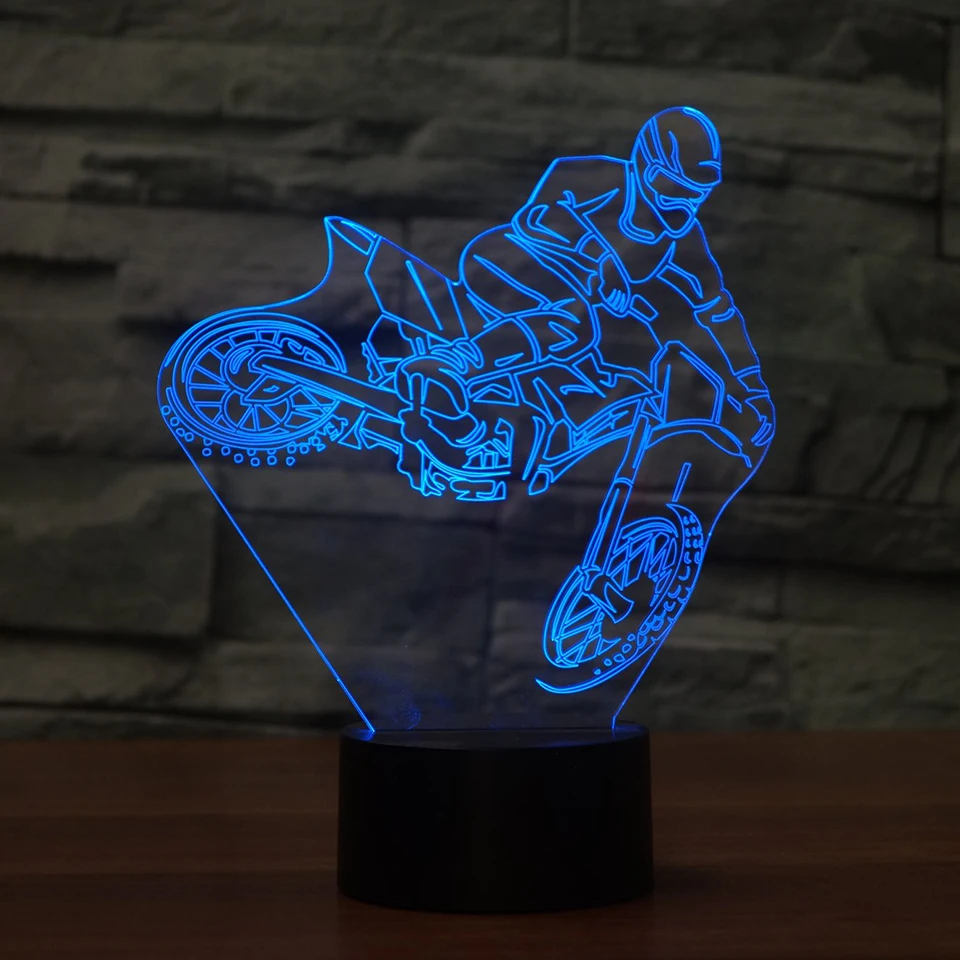 Светодиодный 3D кросс-кантри мотоцикл литье ночник креативный окружающий Настольный светильник домашний декор изменение цвета освещение бумажный фонарик подарок