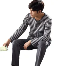 Осень-зима Мужская пижама в полоску из хлопка теплые Для мужчин пижамный комплект с длинными рукавами для отдыха мягкие человек Домашняя одежда Костюмы Pijamas
