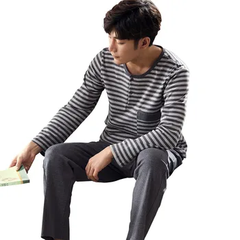 

New Autumn Winter Mens Pyjama 100%Cotton Striped Warm Men Pajamas Set Long Sleeve Leisure Soft Man Homewear Clothing Pijamas