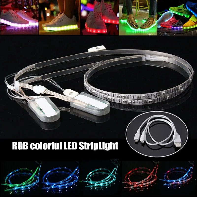 

2PCS 60CM 23 LED RGB LED Strip Light 3528 SMD USB Battery Power Colorful String Changing LED Strip Shoes Light