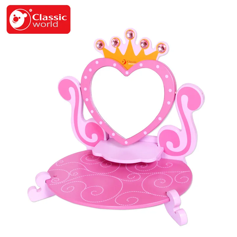 العالم الكلاسيكية الوردي أميرة مرآة خشبية لعبة الإناث الطفل الأطفال مسرحية الغرور اللعب أثاث دولاب لفتاة