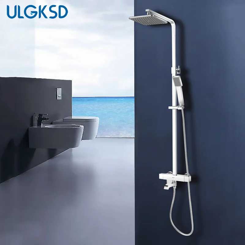 

Ulgksd Thermostatic Shower Faucet W/ Hand Sprayer Nozzle Chrome 8 Inch Shower Head Thermostatic Water Control Mixer Tap