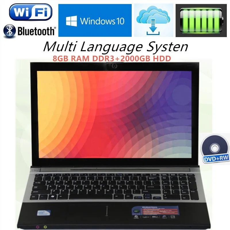 8 ГБ ОЗУ 2000 Гб HDD Intel Core i7 cpu 15," 1920X1080P HD Windows 7/10 ноутбук ПК ноутбуки компьютер с DVD-RW для офиса дома