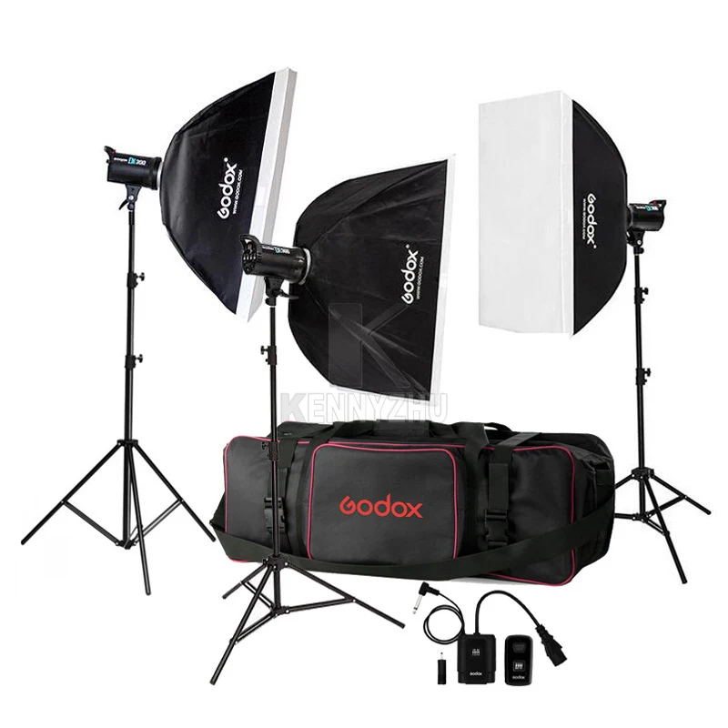 

Free DHL 110V/220V Godox DE300 900W /3x 300W 300WS Studio Flash Light Strobe Lighting Kit +70x100cm Softbox + Light Stand+ Bag