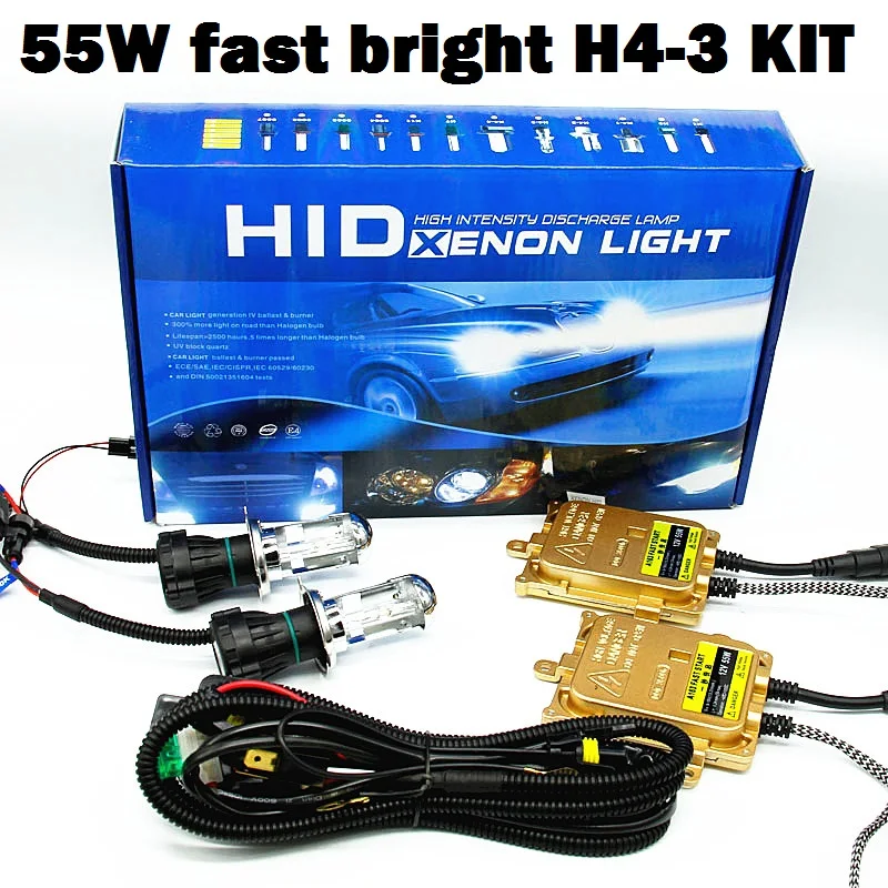 1 комплект AC 12 V 55 W Hid ксенона H4 Автомобильный источник света H4 H/L BI-XENON 4300 k 6000 k 8000 k