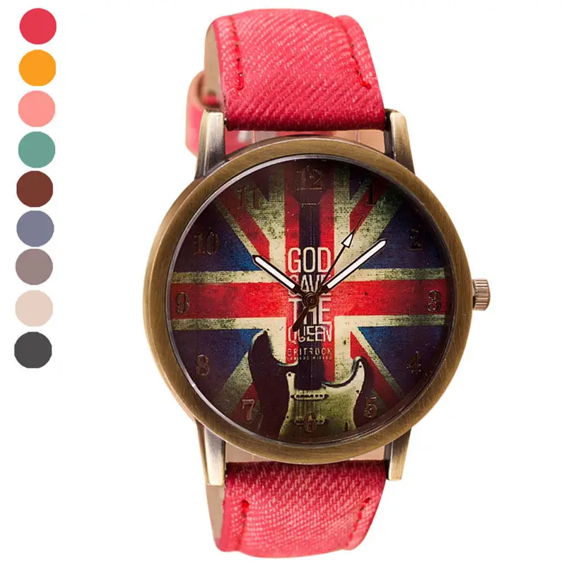 

Quartz-Watch Women Men Watch Femme Pattern British Flag Vintage Music Guitar Leather Band Analog Quartz Vogue Wrist Watches 20