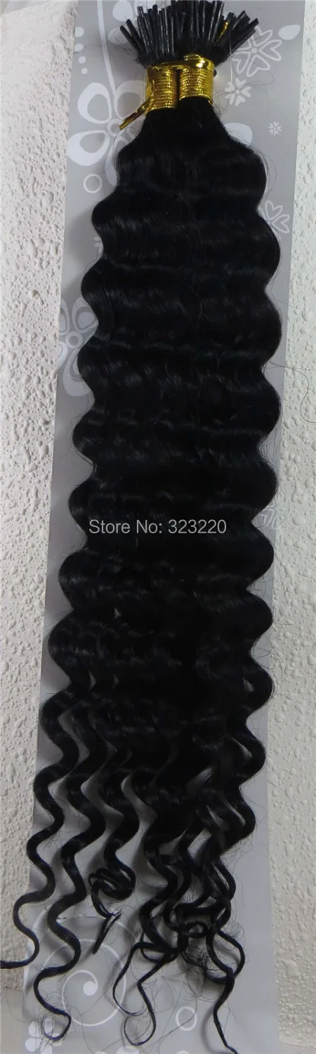 

Wholesale Indian 22" Women Remy Stick Tip I tip Human Hair Extensions Deep Wave Curly 1g/s 100strands Jet Black #1