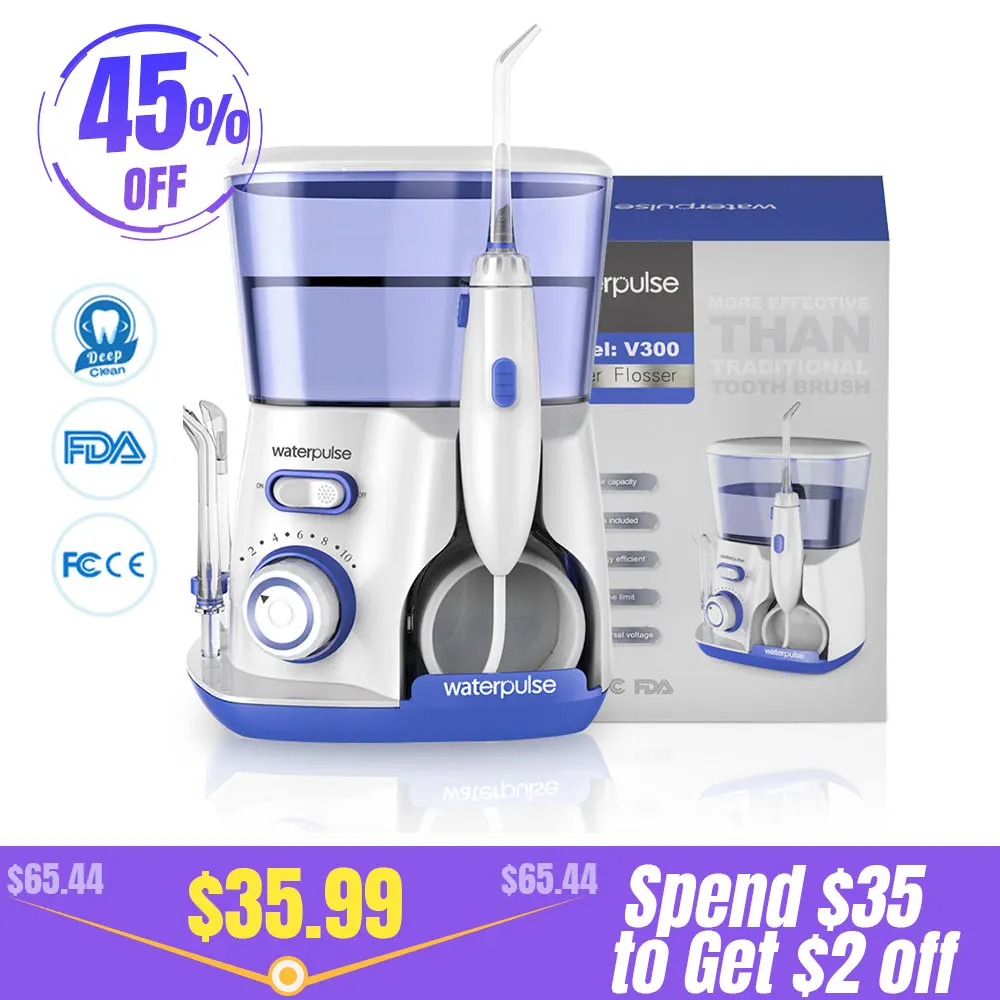 Waterpulse V300B зубные Flosser воды нить Ирригатор для полости рта с 5 Jet советы Стоматологическая гигиена полости рта 10 давление зубы чище, - изображение