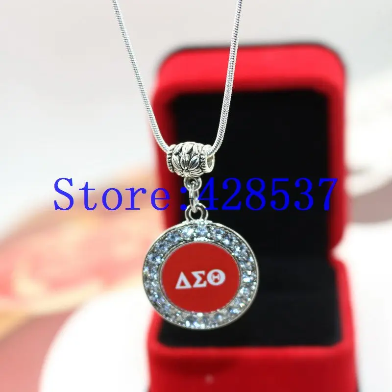 

Free Shipping Greek Delta Sigma Theta Sorority Fraternity Organization Symbol White Crystal Red Paper Sticker Pendant Necklaces