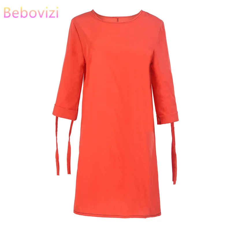 

Bebovizi Women New 2019 Summer Fashion Straight Casual Office Elegant Sexy Dress Plus Size Solid Red O-Neck Vintage Dresses