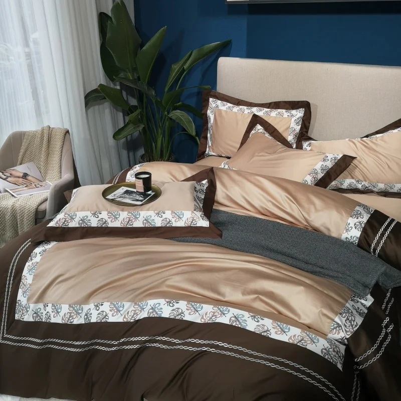 Waliicorners Home Bedding Sets brown egyptian cotton Soft duvet Cover embroidery Bed Set pillowcase King size Queen size 4pcs 10 IMG_20190102_135612