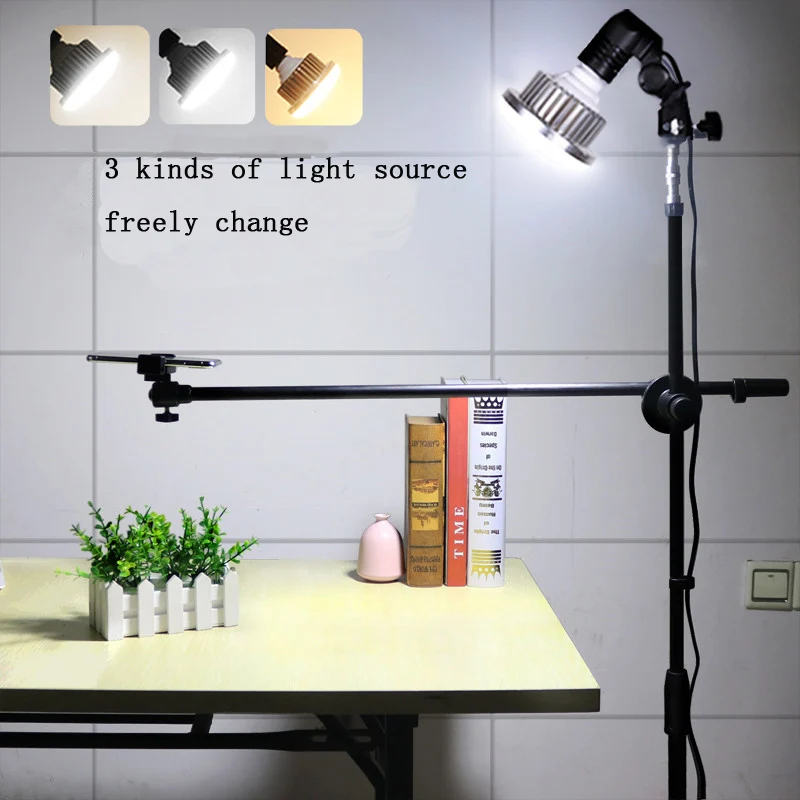  Phone Photography Shooting LED Lamp Fill Light+Bracket Stand+Boom Arm+Reflector Softbox Continuous 