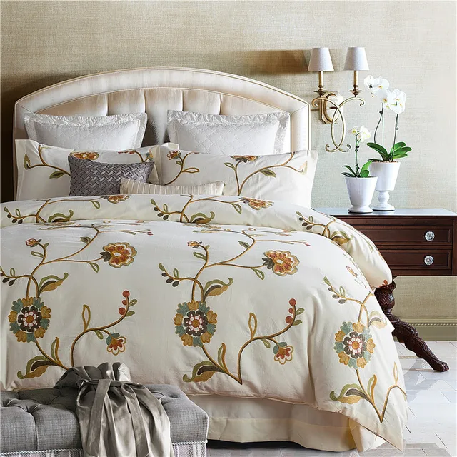 Buy 4/7Pcs Cream color Bedding Set Soft Egyptian