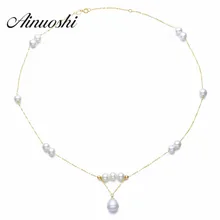 AINUOSHI, 18 К, желтое золото, натуральный культивированный пресноводный жемчуг, колье, ожерелье для женщин, свадьба, помолвка, день рождения, вечеринка, колье